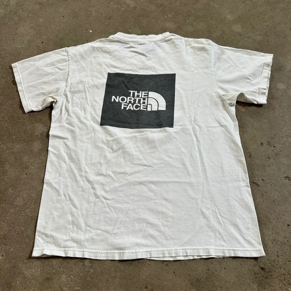 VTG The North Face‎ T-Shirt Mens Medium White Short Sleeve Box Logo Graphic Tee